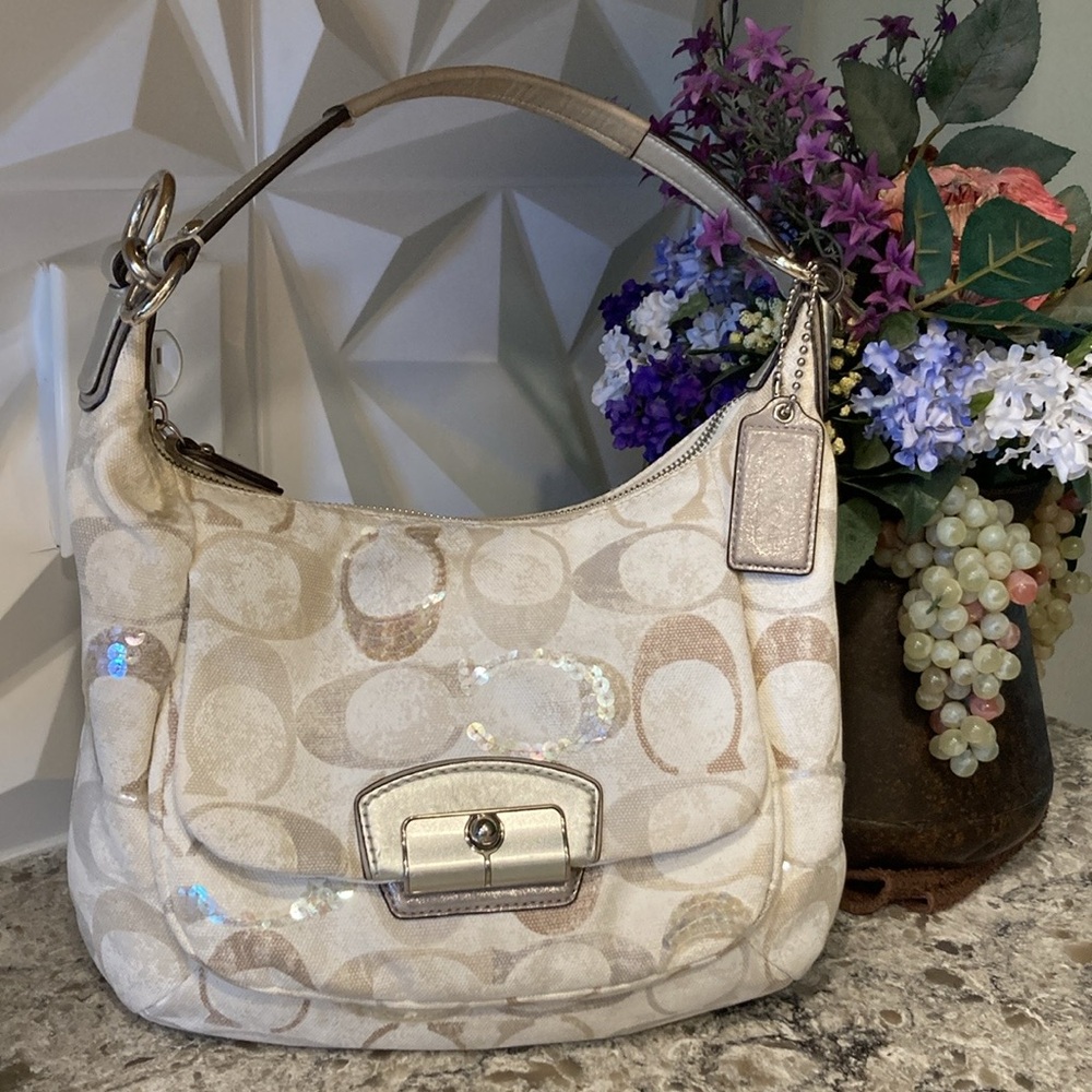 Coach Kristen Iridescent Sequins Tan Shoulder Bag Purse✨✨